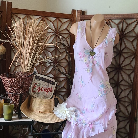 SALE TODAY PINK MULTI FLORAL LONGER DRESS SIZE 12 - Picture 3 of 16